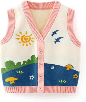 Unisex Baby Sweater Vest Knitted Soft Uniform Cotton V-Neck Sleveeless Waistcoat Vest