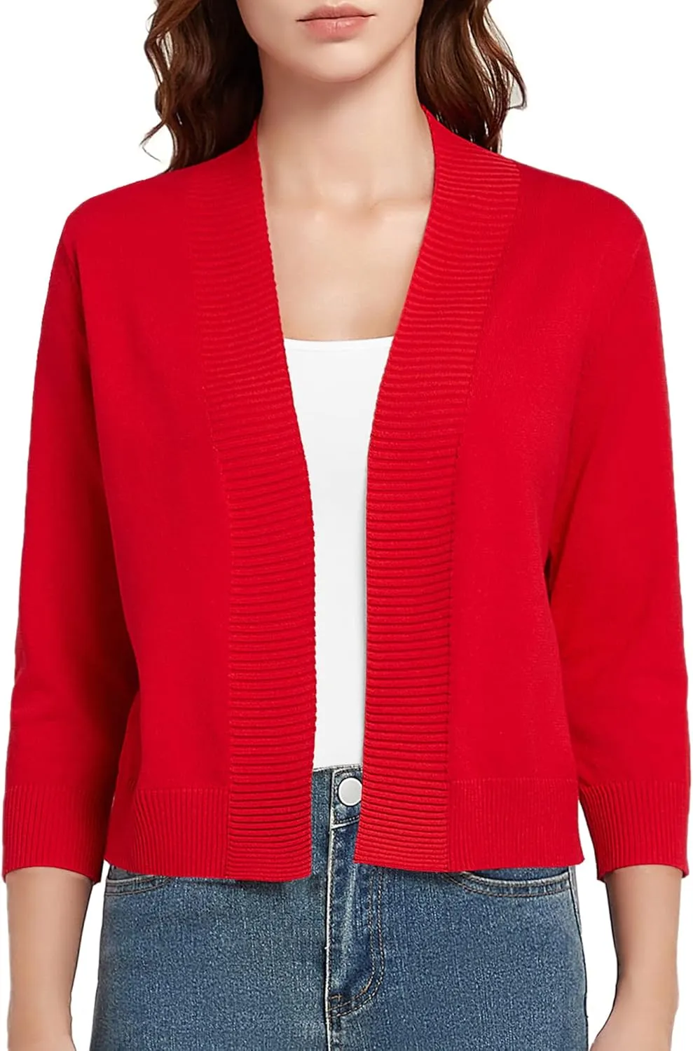 Urban CoCo Women's 3/4 Sleeve Short Cropped Cardigan Sweaters Lightweight Shrug Sweater Jacket for Dresses
