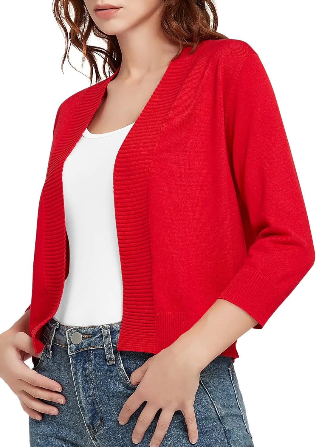 Urban CoCo Women's 3/4 Sleeve Short Cropped Cardigan Sweaters Lightweight Shrug Sweater Jacket for Dresses