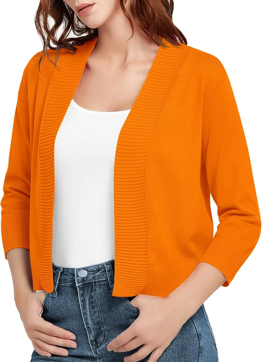 Urban CoCo Women's 3/4 Sleeve Short Cropped Cardigan Sweaters Lightweight Shrug Sweater Jacket for Dresses