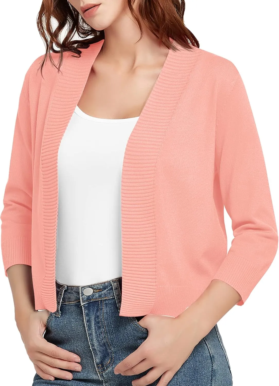 Urban CoCo Women's 3/4 Sleeve Short Cropped Cardigan Sweaters Lightweight Shrug Sweater Jacket for Dresses