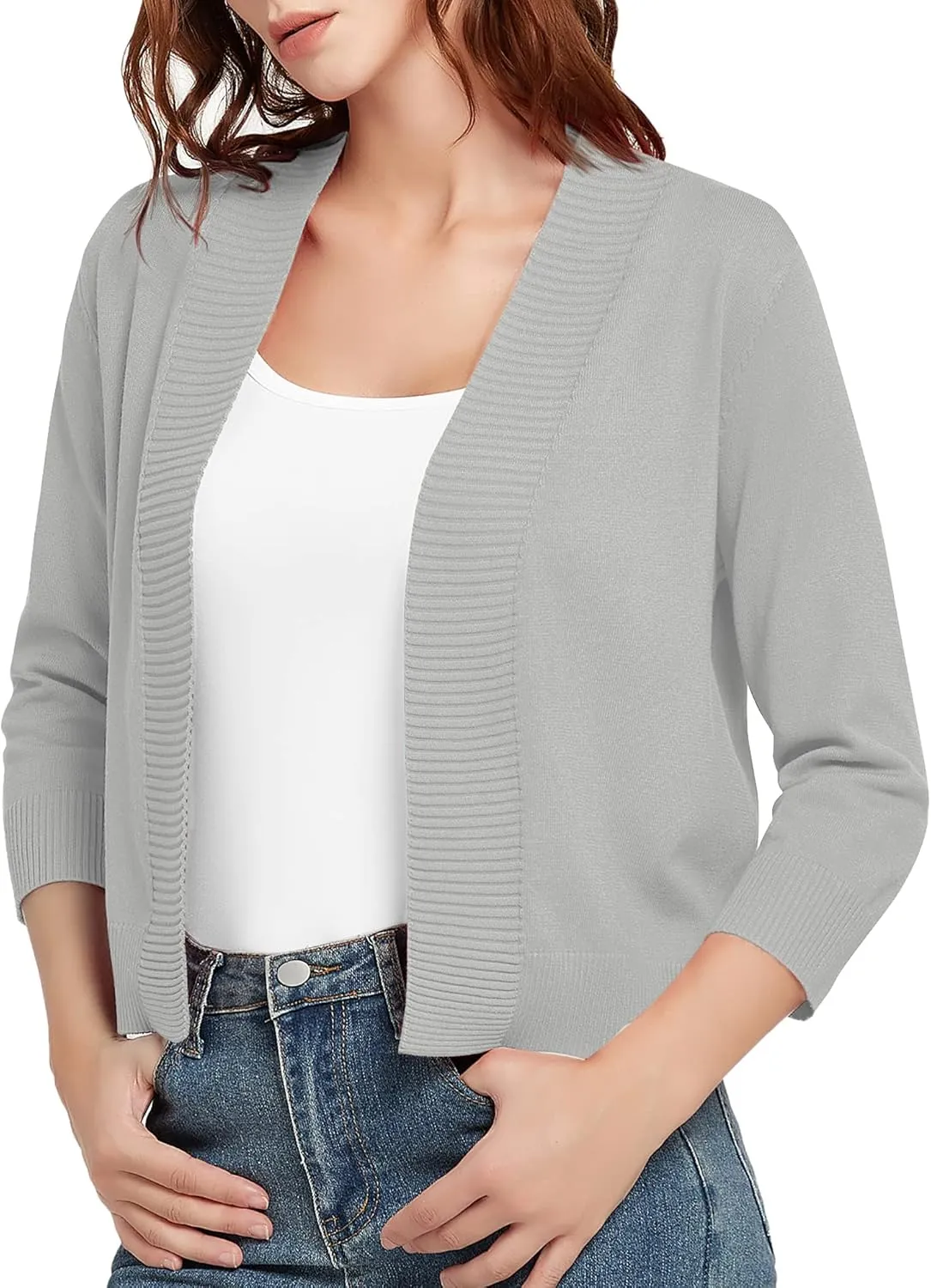 Urban CoCo Women's 3/4 Sleeve Short Cropped Cardigan Sweaters Lightweight Shrug Sweater Jacket for Dresses