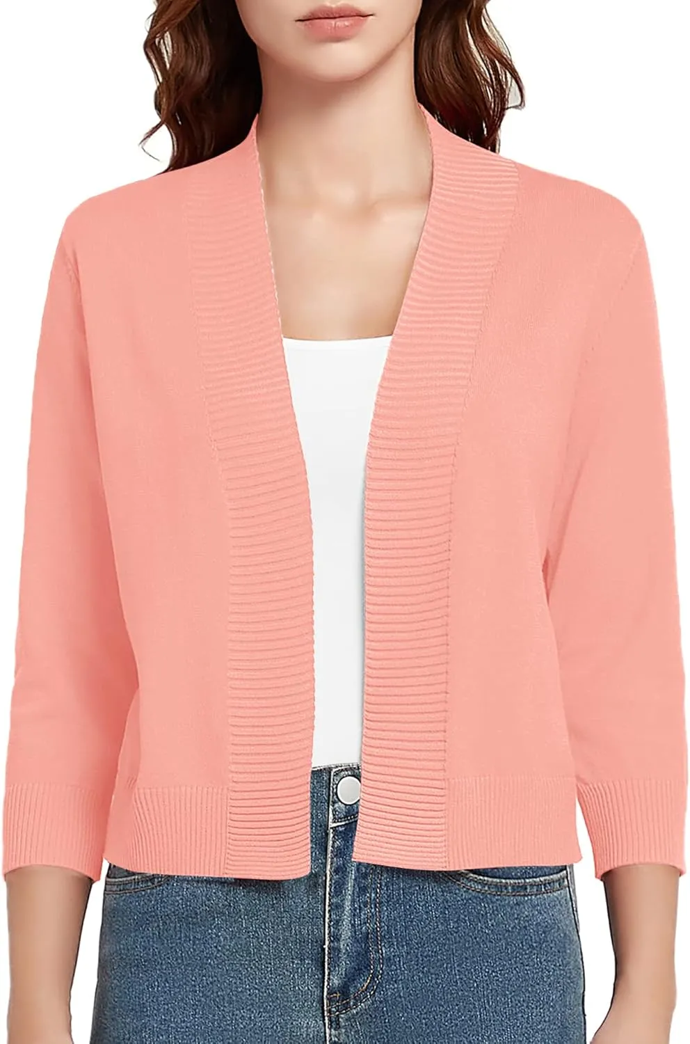 Urban CoCo Women's 3/4 Sleeve Short Cropped Cardigan Sweaters Lightweight Shrug Sweater Jacket for Dresses