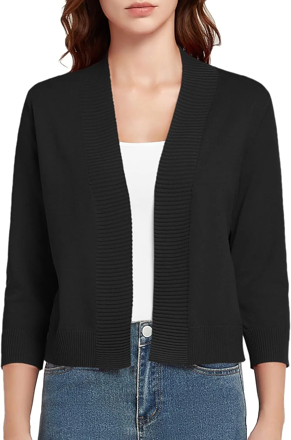 Urban CoCo Women's 3/4 Sleeve Short Cropped Cardigan Sweaters Lightweight Shrug Sweater Jacket for Dresses