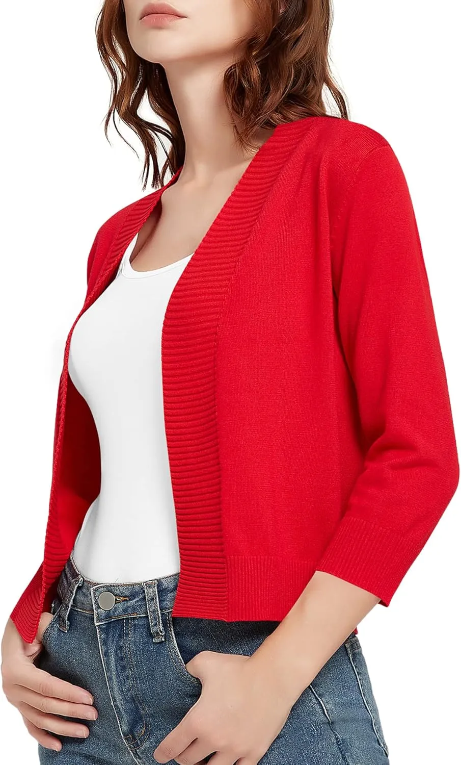 Urban CoCo Women's 3/4 Sleeve Short Cropped Cardigan Sweaters Lightweight Shrug Sweater Jacket for Dresses