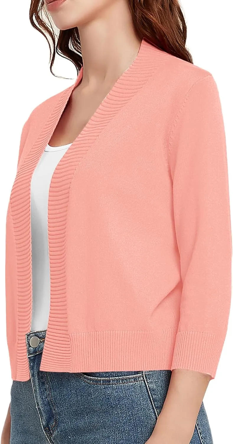 Urban CoCo Women's 3/4 Sleeve Short Cropped Cardigan Sweaters Lightweight Shrug Sweater Jacket for Dresses