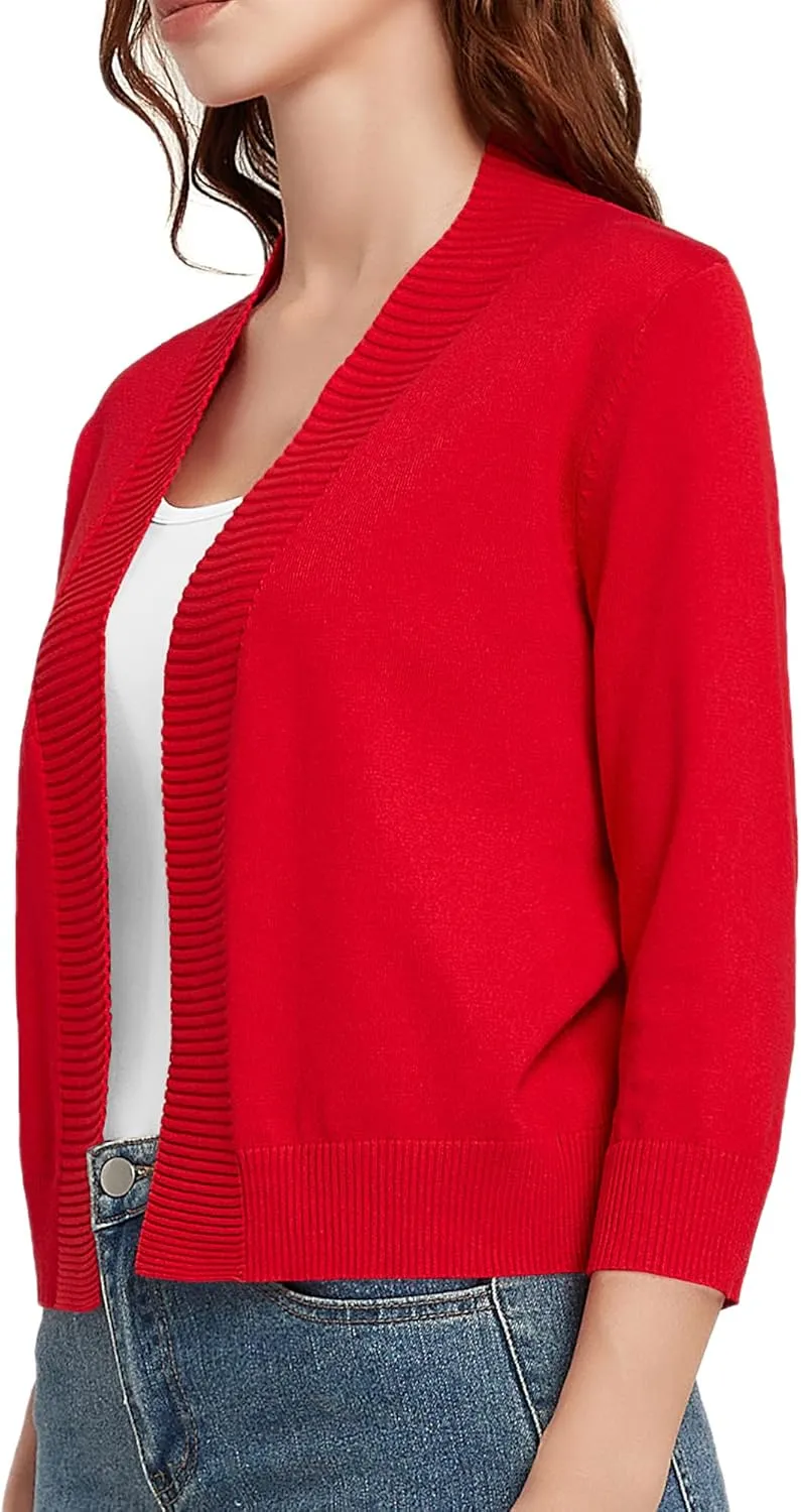 Urban CoCo Women's 3/4 Sleeve Short Cropped Cardigan Sweaters Lightweight Shrug Sweater Jacket for Dresses
