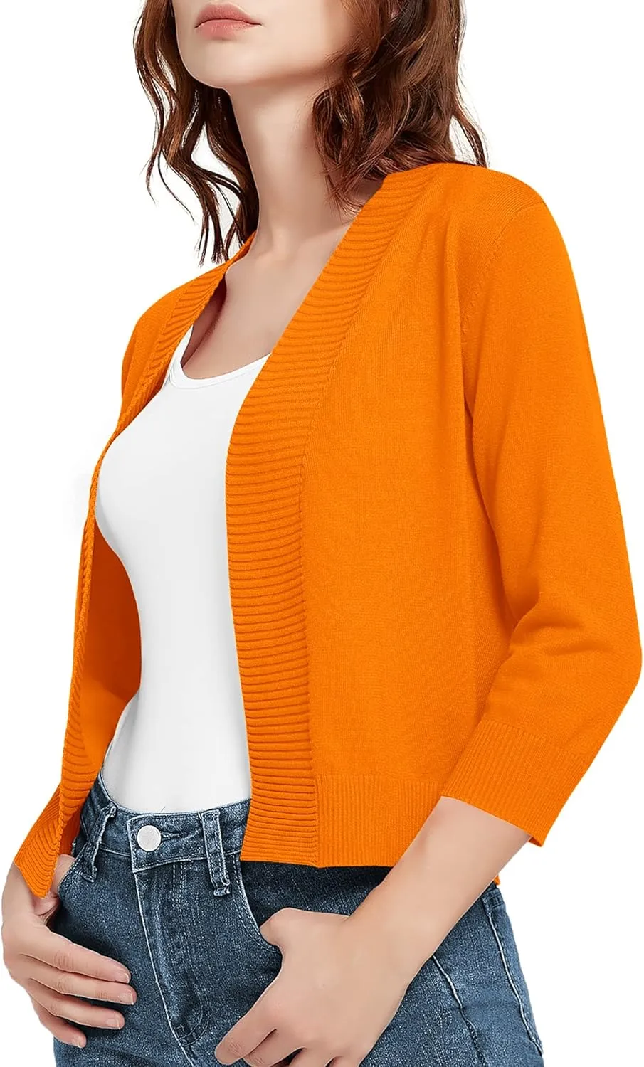 Urban CoCo Women's 3/4 Sleeve Short Cropped Cardigan Sweaters Lightweight Shrug Sweater Jacket for Dresses