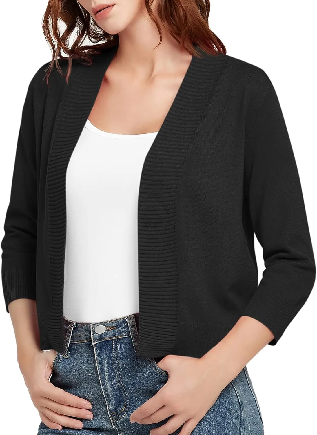 Urban CoCo Women's 3/4 Sleeve Short Cropped Cardigan Sweaters Lightweight Shrug Sweater Jacket for Dresses