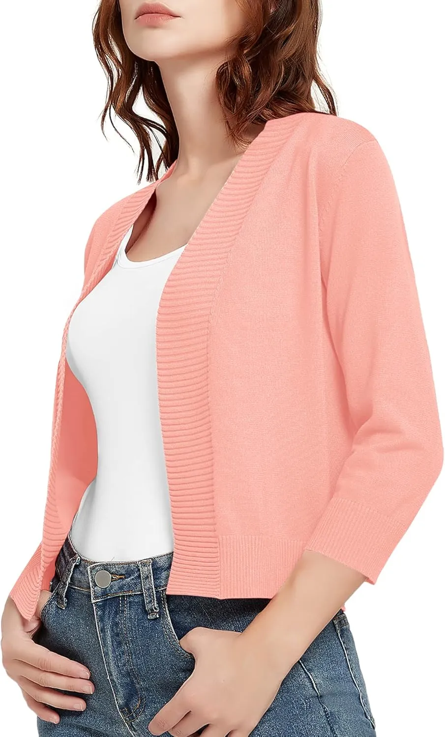 Urban CoCo Women's 3/4 Sleeve Short Cropped Cardigan Sweaters Lightweight Shrug Sweater Jacket for Dresses