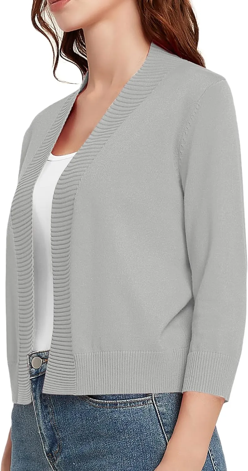 Urban CoCo Women's 3/4 Sleeve Short Cropped Cardigan Sweaters Lightweight Shrug Sweater Jacket for Dresses