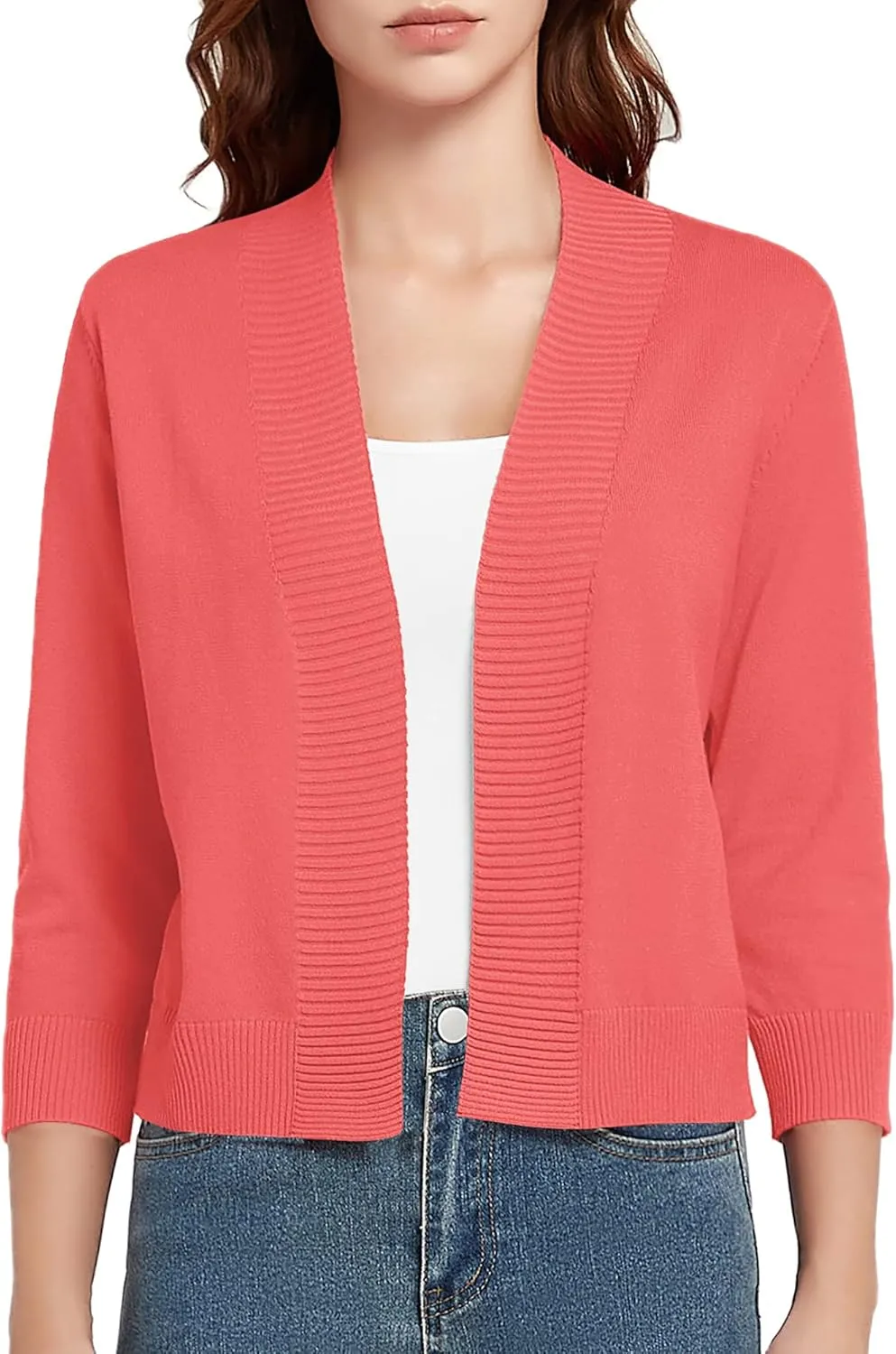 Urban CoCo Women's 3/4 Sleeve Short Cropped Cardigan Sweaters Lightweight Shrug Sweater Jacket for Dresses