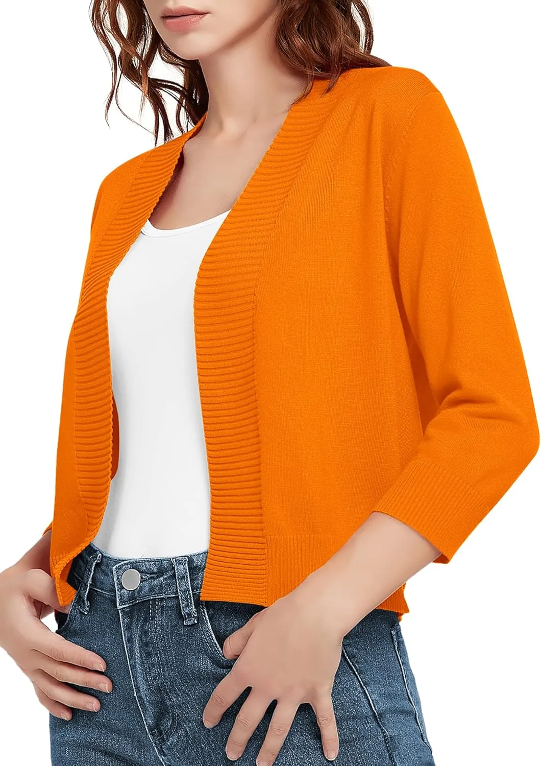 Urban CoCo Women's 3/4 Sleeve Short Cropped Cardigan Sweaters Lightweight Shrug Sweater Jacket for Dresses