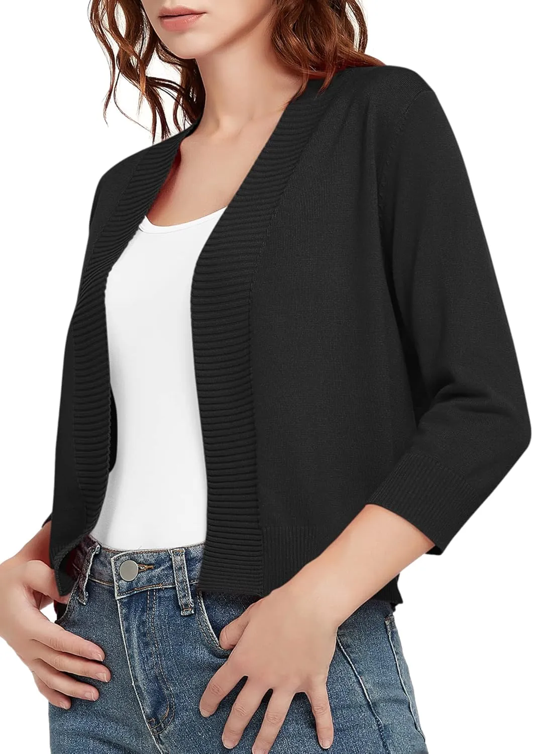 Urban CoCo Women's 3/4 Sleeve Short Cropped Cardigan Sweaters Lightweight Shrug Sweater Jacket for Dresses