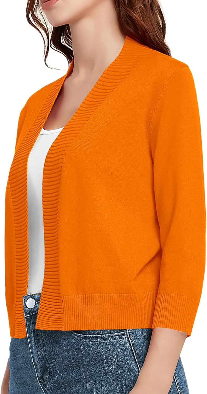 Urban CoCo Women's 3/4 Sleeve Short Cropped Cardigan Sweaters Lightweight Shrug Sweater Jacket for Dresses