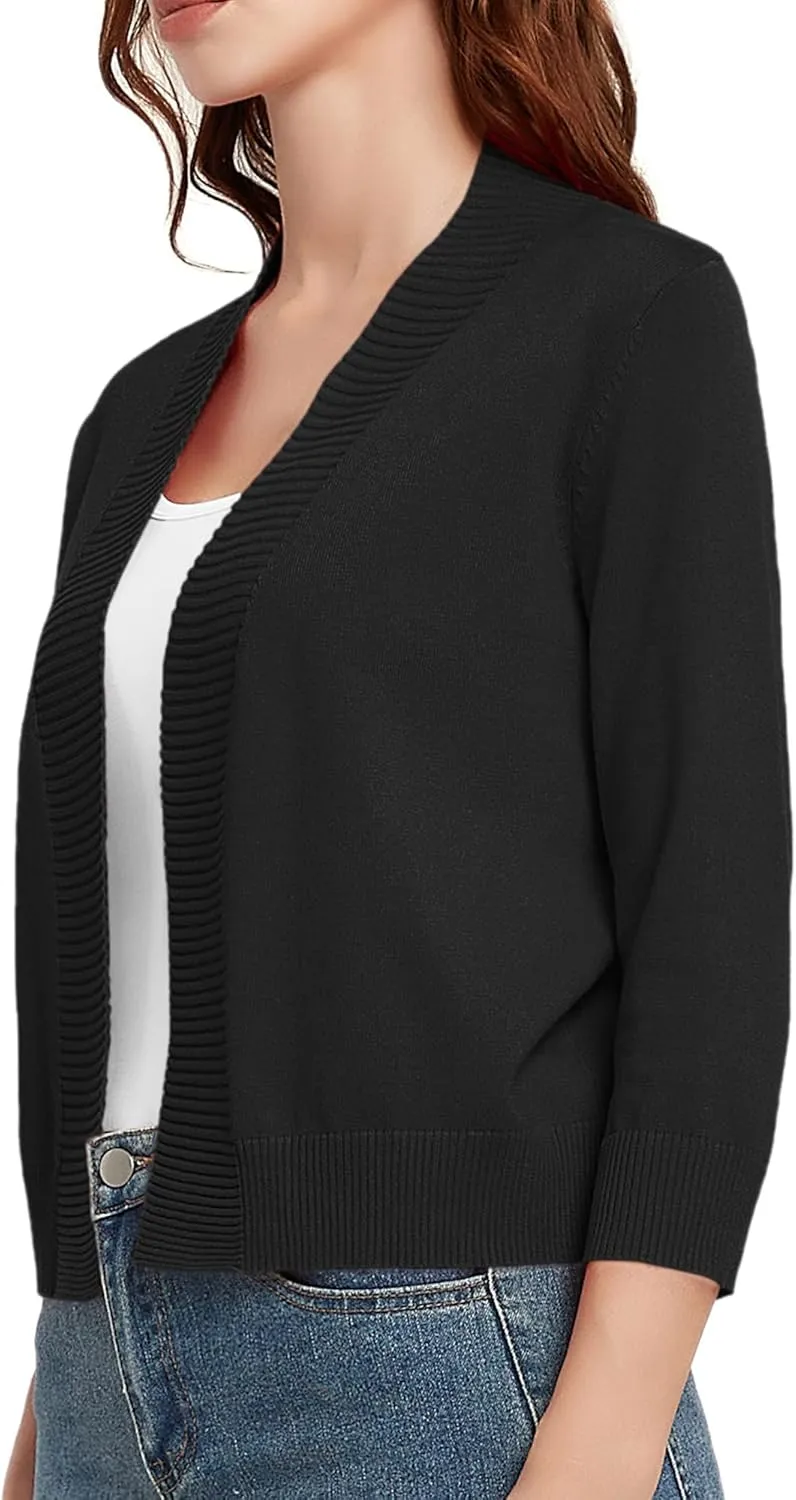 Urban CoCo Women's 3/4 Sleeve Short Cropped Cardigan Sweaters Lightweight Shrug Sweater Jacket for Dresses