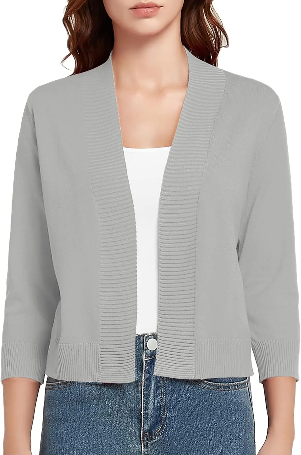 Urban CoCo Women's 3/4 Sleeve Short Cropped Cardigan Sweaters Lightweight Shrug Sweater Jacket for Dresses