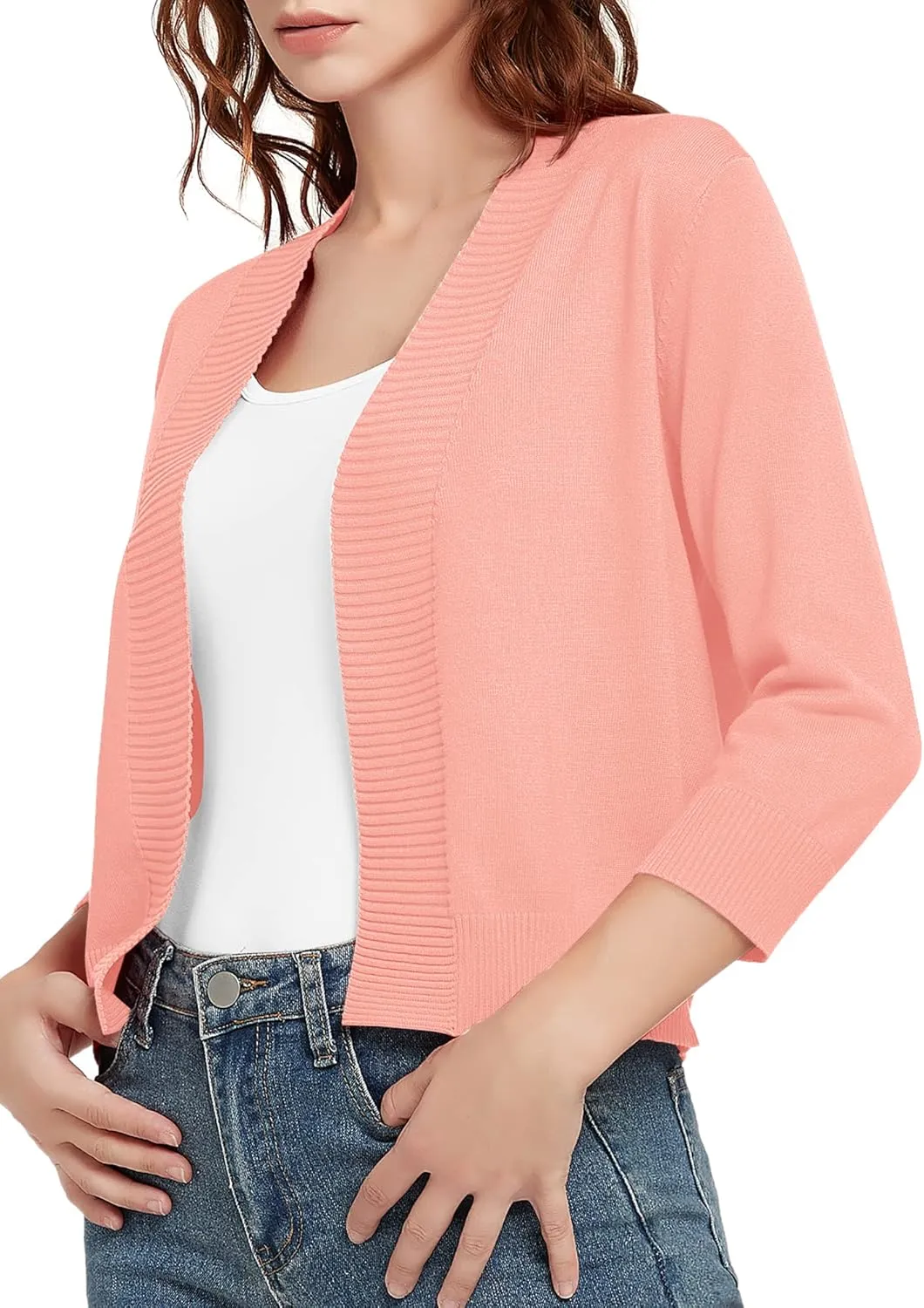Urban CoCo Women's 3/4 Sleeve Short Cropped Cardigan Sweaters Lightweight Shrug Sweater Jacket for Dresses