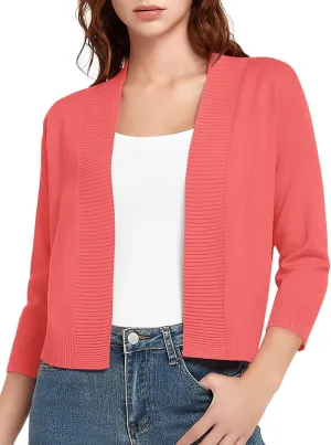 Urban CoCo Women's 3/4 Sleeve Short Cropped Cardigan Sweaters Lightweight Shrug Sweater Jacket for Dresses