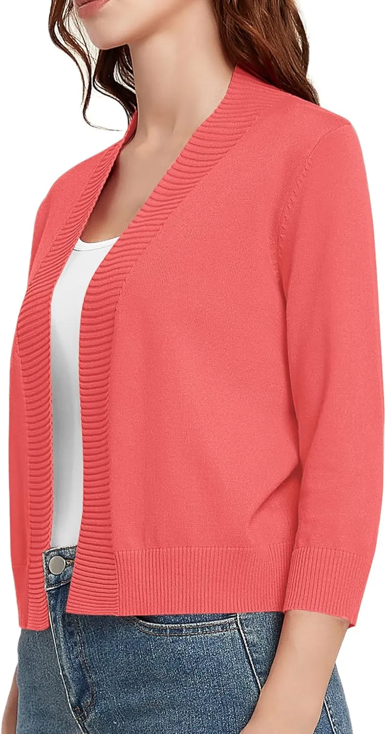 Urban CoCo Women's 3/4 Sleeve Short Cropped Cardigan Sweaters Lightweight Shrug Sweater Jacket for Dresses