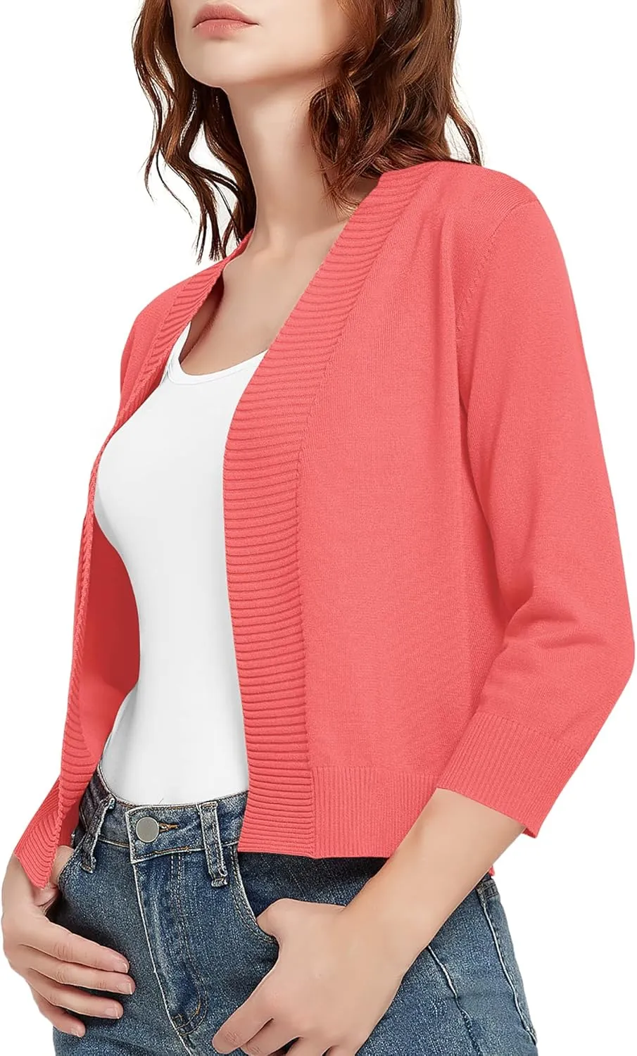 Urban CoCo Women's 3/4 Sleeve Short Cropped Cardigan Sweaters Lightweight Shrug Sweater Jacket for Dresses