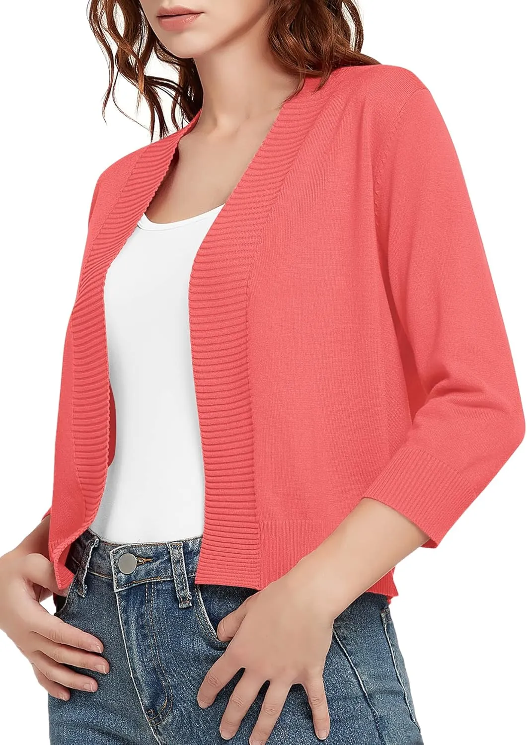 Urban CoCo Women's 3/4 Sleeve Short Cropped Cardigan Sweaters Lightweight Shrug Sweater Jacket for Dresses