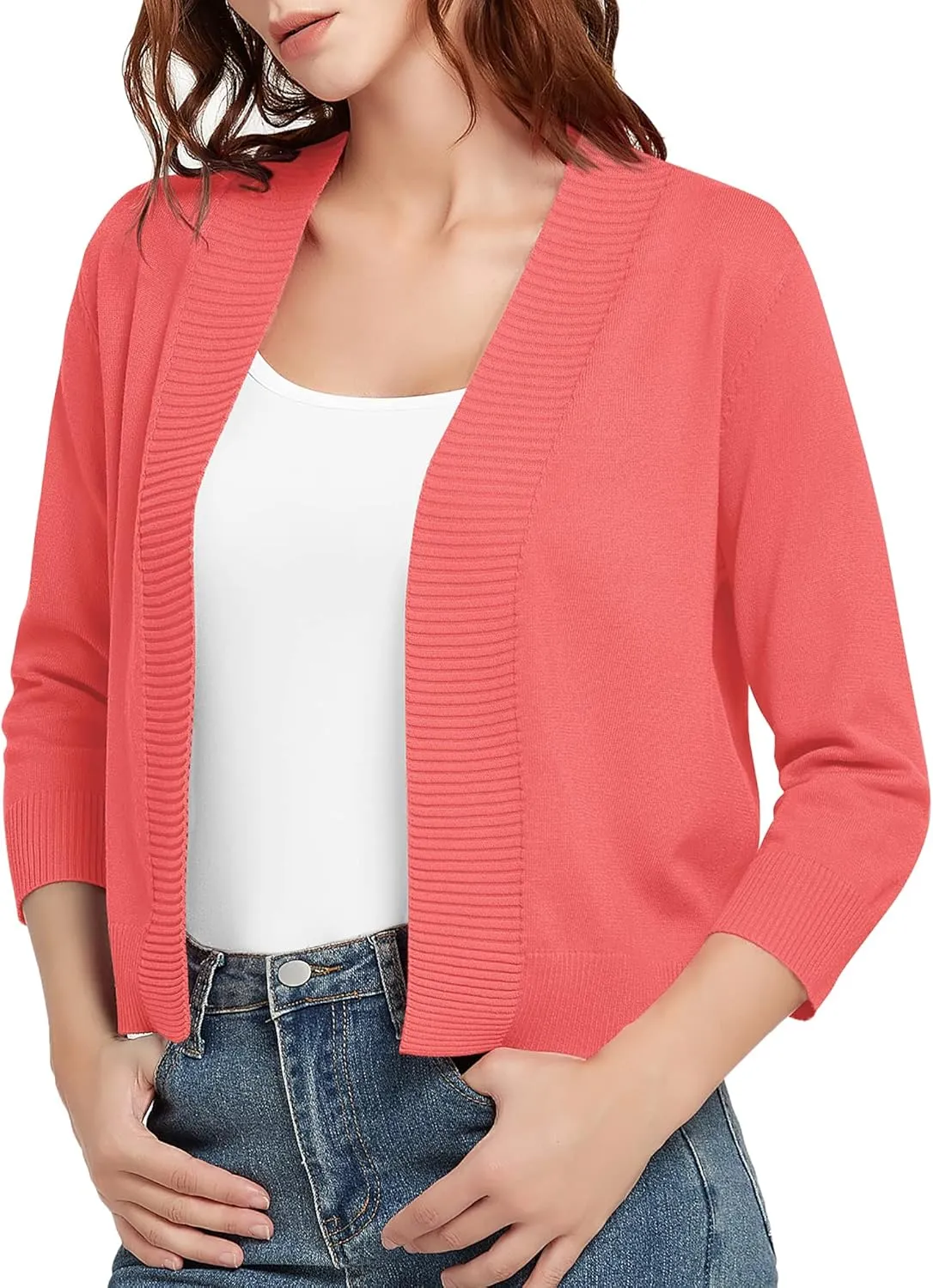 Urban CoCo Women's 3/4 Sleeve Short Cropped Cardigan Sweaters Lightweight Shrug Sweater Jacket for Dresses