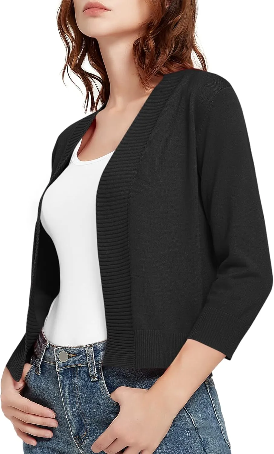 Urban CoCo Women's 3/4 Sleeve Short Cropped Cardigan Sweaters Lightweight Shrug Sweater Jacket for Dresses