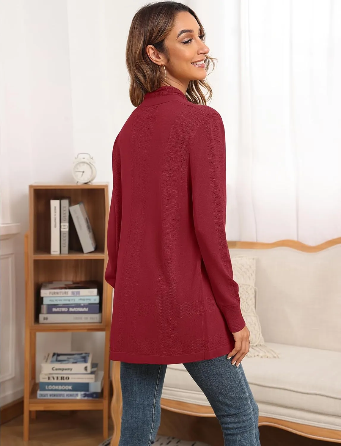 VIISHOW Womens Open Front Lightweight Cardigan Basic Knit Sweater Casual Long Sleeve Shawl Collar Sweaters Coat Soft Outwear