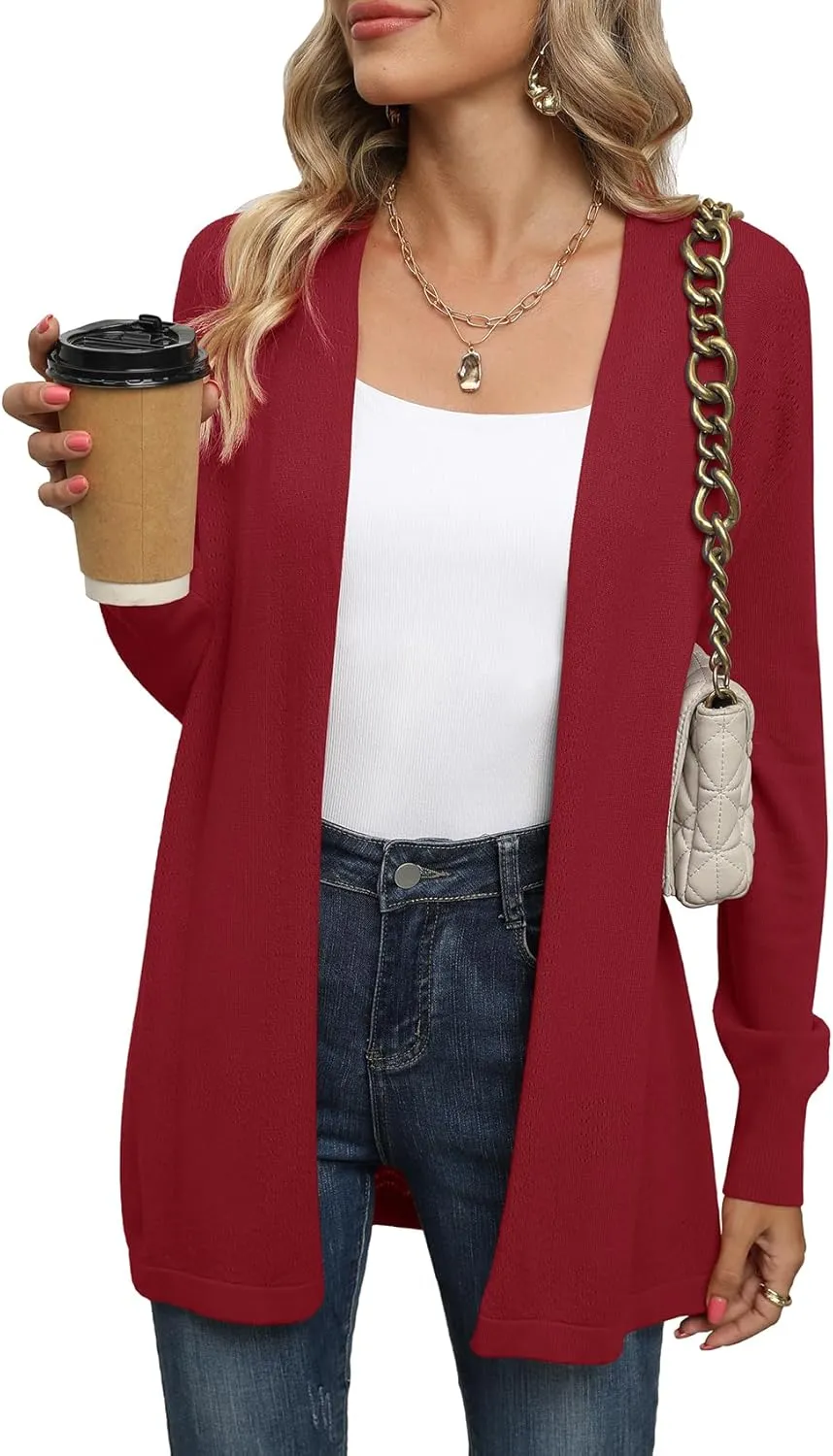 VIISHOW Womens Open Front Lightweight Cardigan Basic Knit Sweater Casual Long Sleeve Shawl Collar Sweaters Coat Soft Outwear