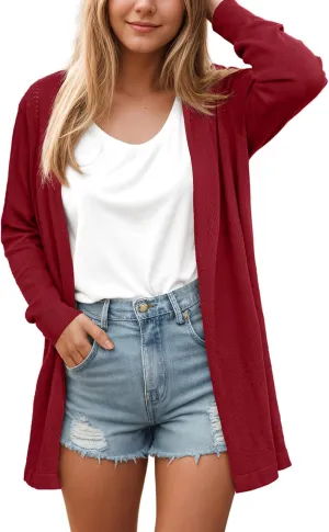 VIISHOW Womens Open Front Lightweight Cardigan Basic Knit Sweater Casual Long Sleeve Shawl Collar Sweaters Coat Soft Outwear