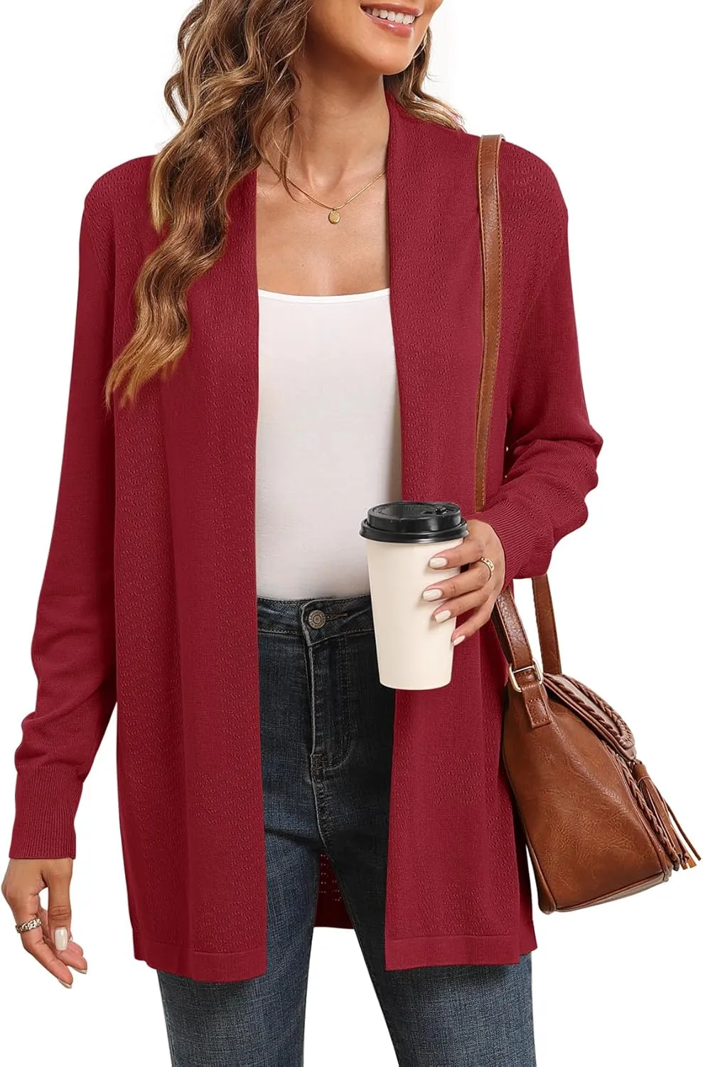 VIISHOW Womens Open Front Lightweight Cardigan Basic Knit Sweater Casual Long Sleeve Shawl Collar Sweaters Coat Soft Outwear