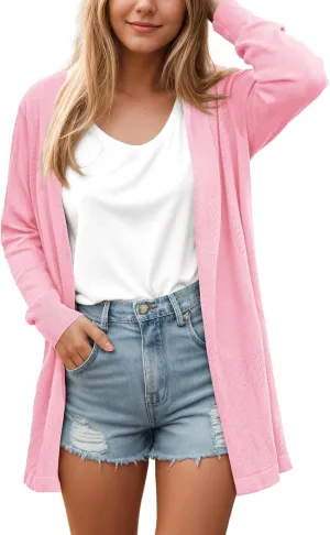 VIISHOW Womens Open Front Lightweight Cardigan Basic Knit Sweater Casual Long Sleeve Shawl Collar Sweaters Coat Soft Outwear