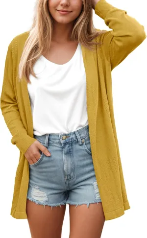 VIISHOW Womens Open Front Lightweight Cardigan Basic Knit Sweater Casual Long Sleeve Shawl Collar Sweaters Coat Soft Outwear