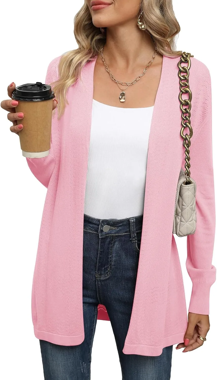 VIISHOW Womens Open Front Lightweight Cardigan Basic Knit Sweater Casual Long Sleeve Shawl Collar Sweaters Coat Soft Outwear