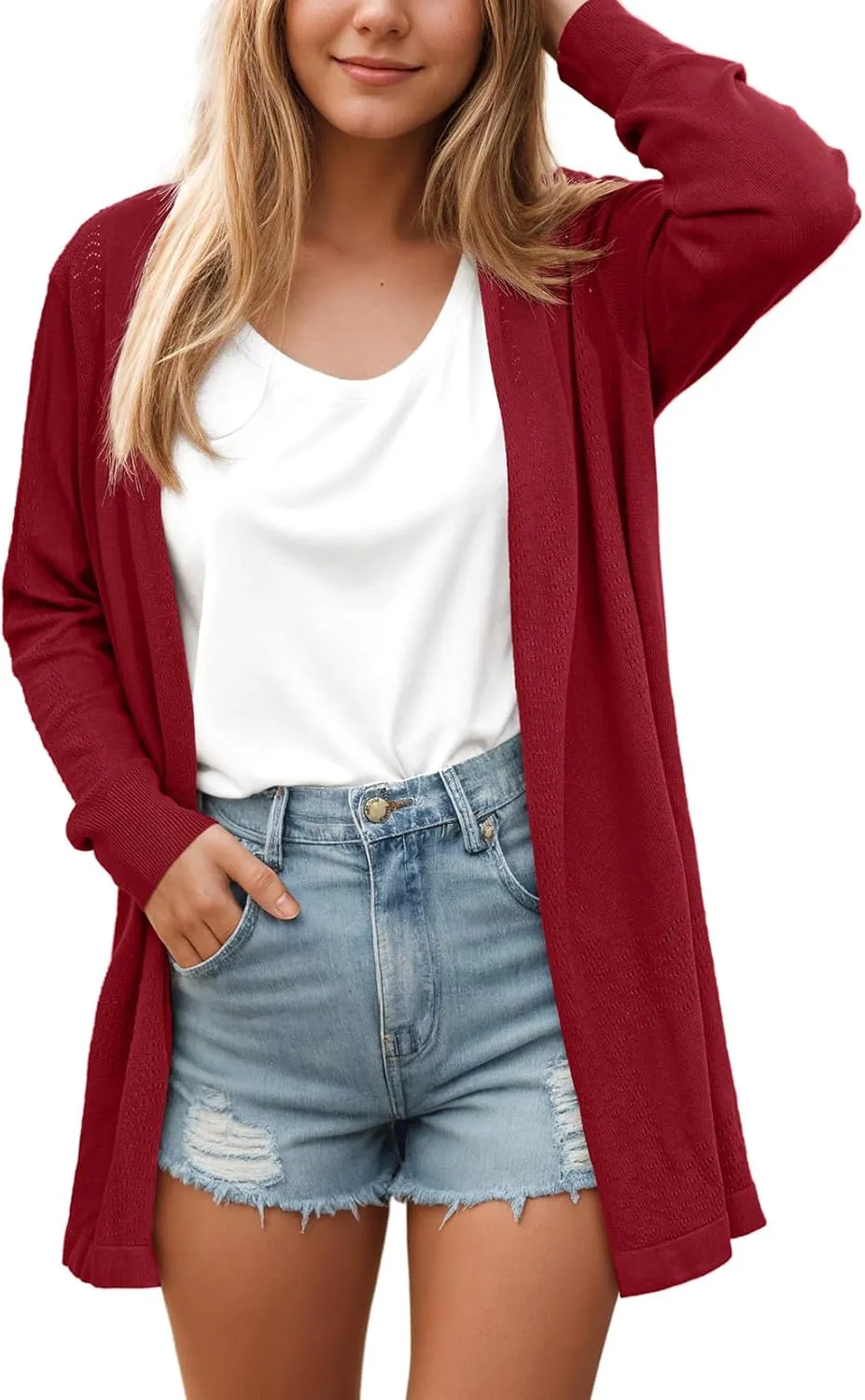 VIISHOW Womens Open Front Lightweight Cardigan Basic Knit Sweater Casual Long Sleeve Shawl Collar Sweaters Coat Soft Outwear