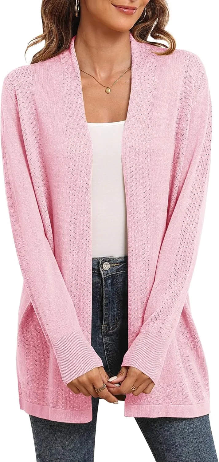 VIISHOW Womens Open Front Lightweight Cardigan Basic Knit Sweater Casual Long Sleeve Shawl Collar Sweaters Coat Soft Outwear