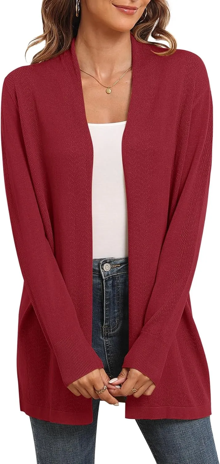 VIISHOW Womens Open Front Lightweight Cardigan Basic Knit Sweater Casual Long Sleeve Shawl Collar Sweaters Coat Soft Outwear