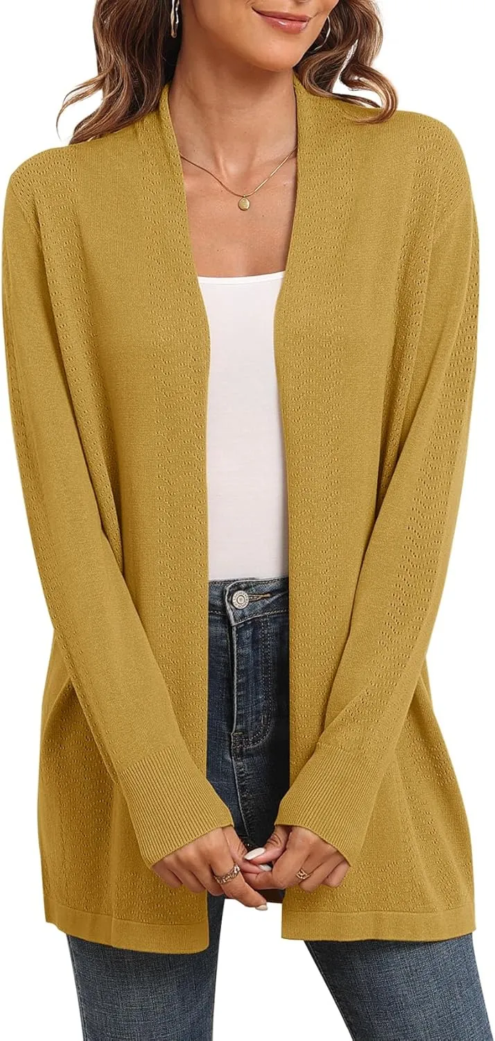 VIISHOW Womens Open Front Lightweight Cardigan Basic Knit Sweater Casual Long Sleeve Shawl Collar Sweaters Coat Soft Outwear