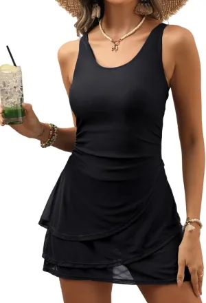 VIMPUNEC Women One Piece Swim Dress Swimsuit Tummy Control Modest Swim Skirt Bathing Suit