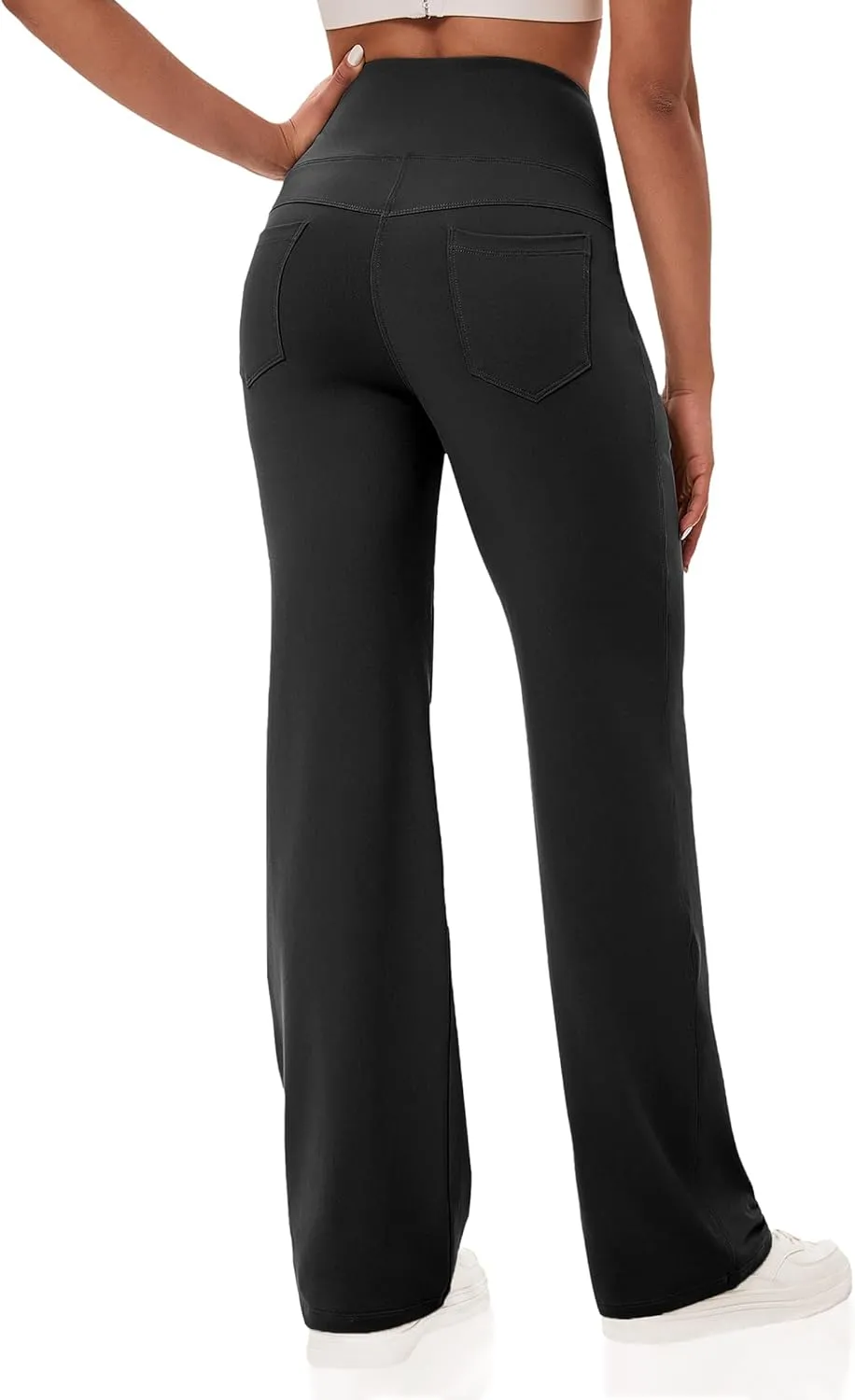 VOOVEEYA Yoga Pants Women with Pockets, Straight Wide Leg Pants High Waisted Work Dress Pants Petite/Regular/Tall