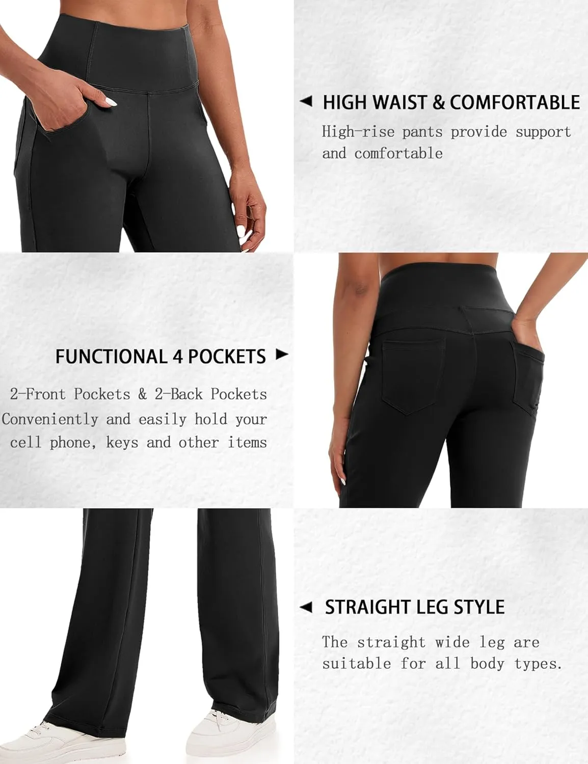 VOOVEEYA Yoga Pants Women with Pockets, Straight Wide Leg Pants High Waisted Work Dress Pants Petite/Regular/Tall