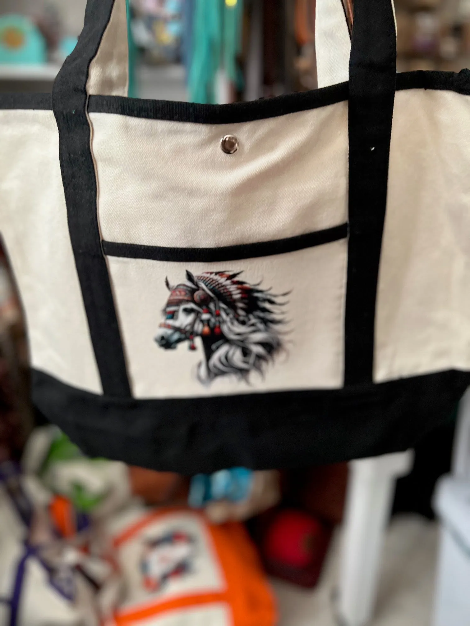 Western Themed Two Pocket Canvas Market/Tote Bags - Multi Colors