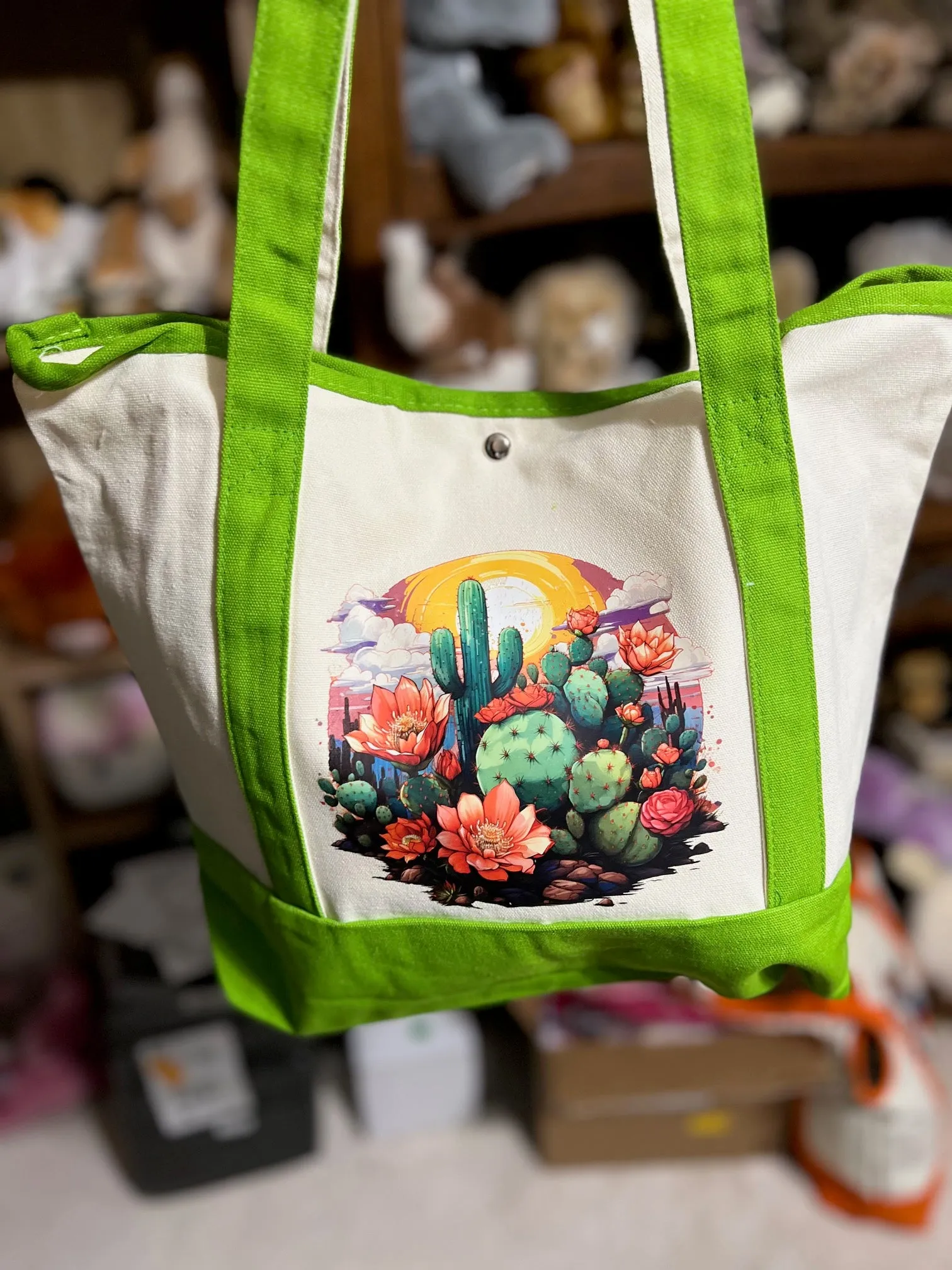 Western Themed Two Pocket Canvas Market/Tote Bags - Multi Colors