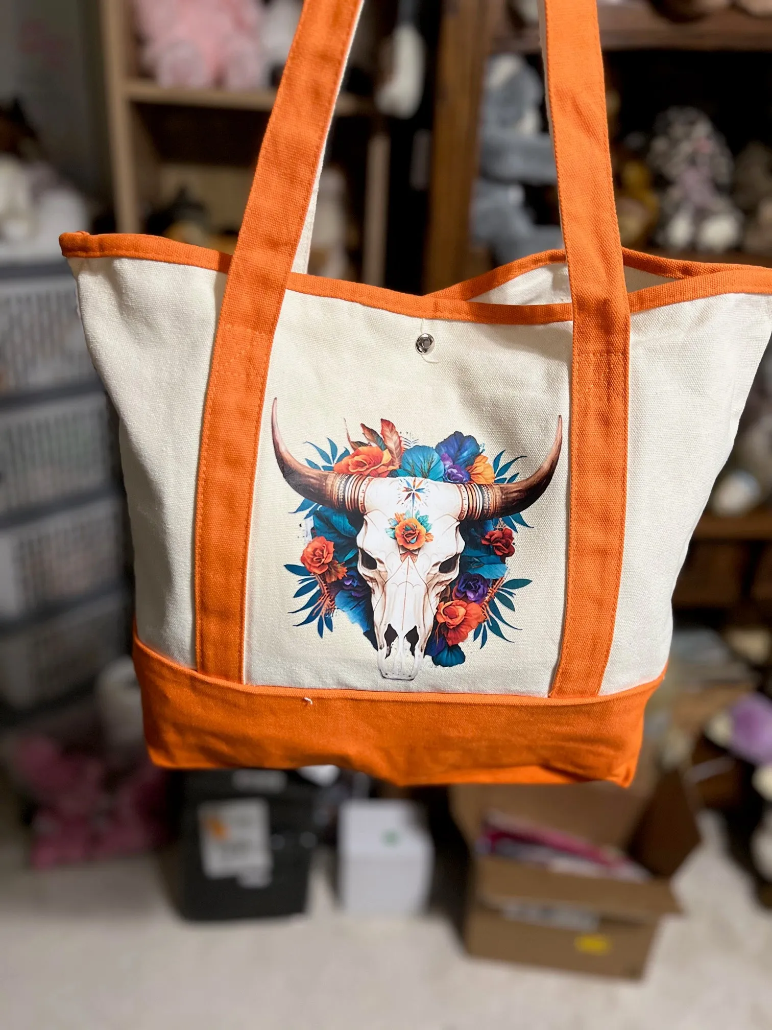 Western Themed Two Pocket Canvas Market/Tote Bags - Multi Colors
