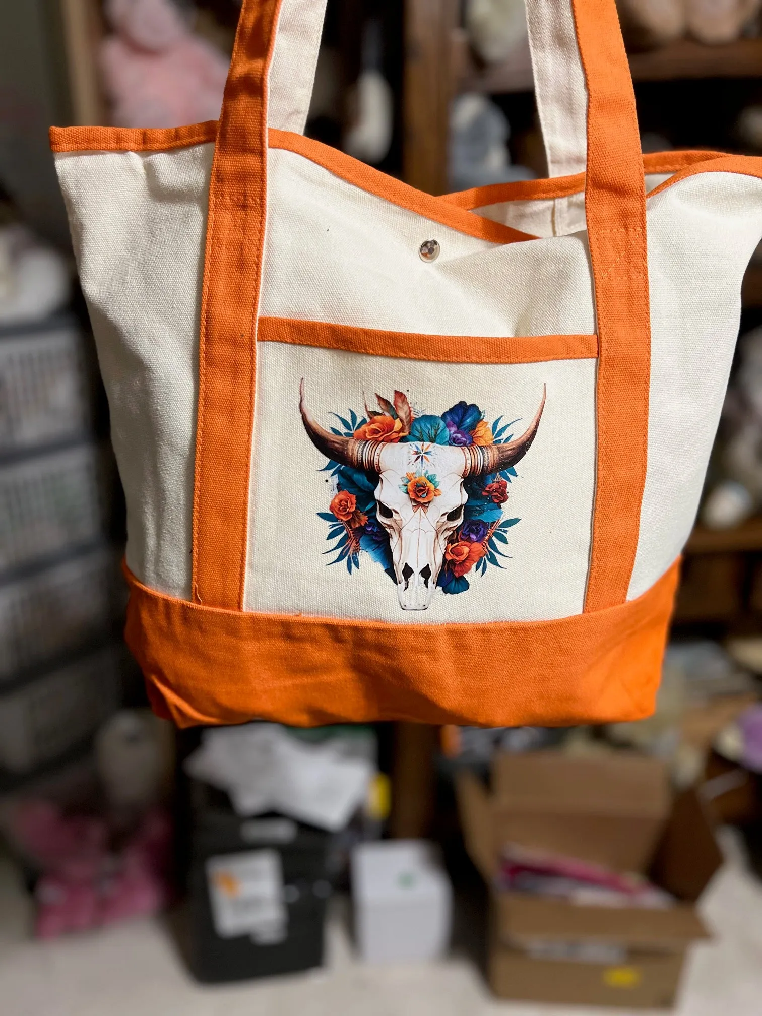 Western Themed Two Pocket Canvas Market/Tote Bags - Multi Colors