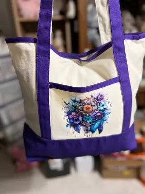 Western Themed Two Pocket Canvas Market/Tote Bags - Multi Colors