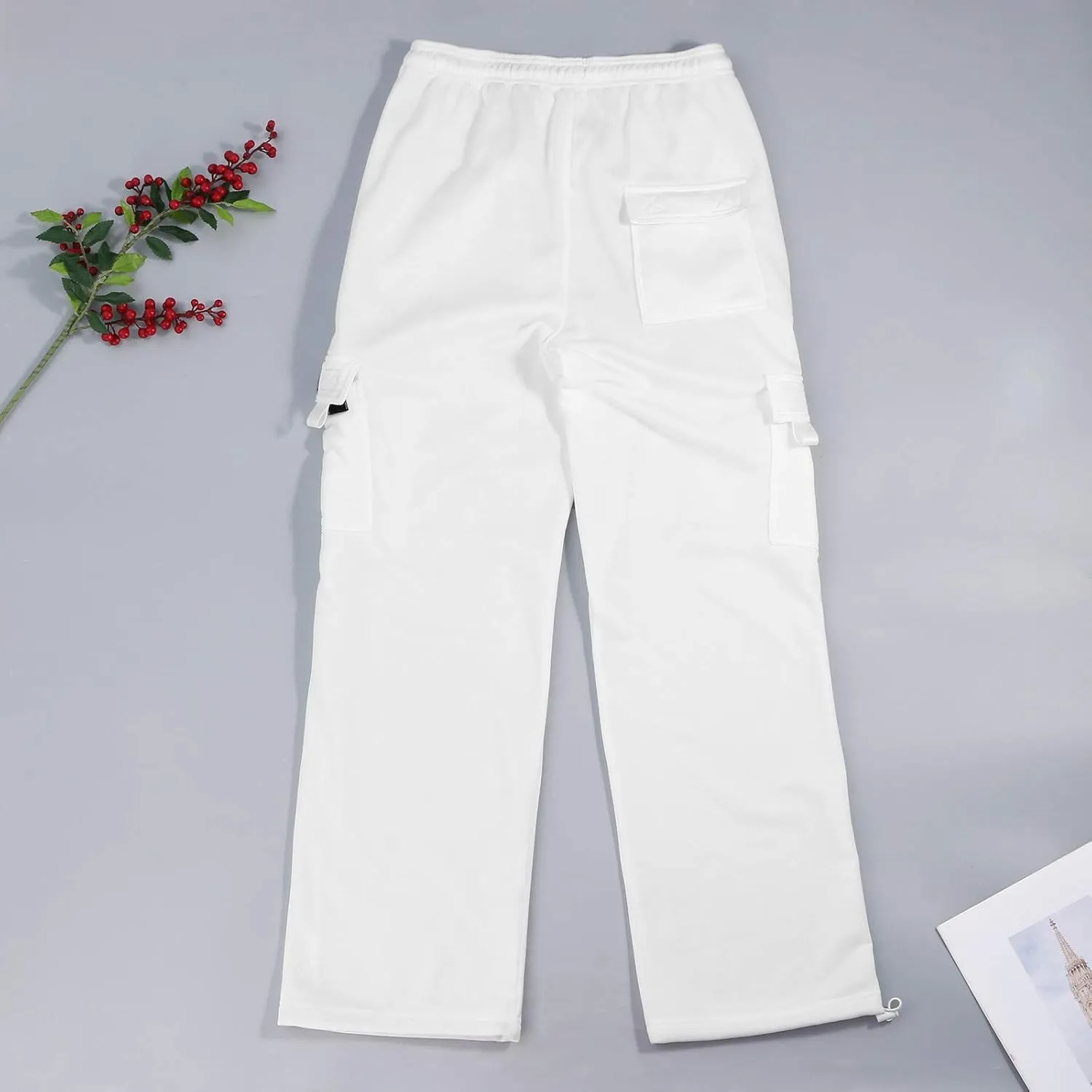 Wide Leg Sweatpants Men Open Bottom Drawstring Waist Cargo Pants with Pockets Baggy Mencomfy Athletic Gym Sweat Pants