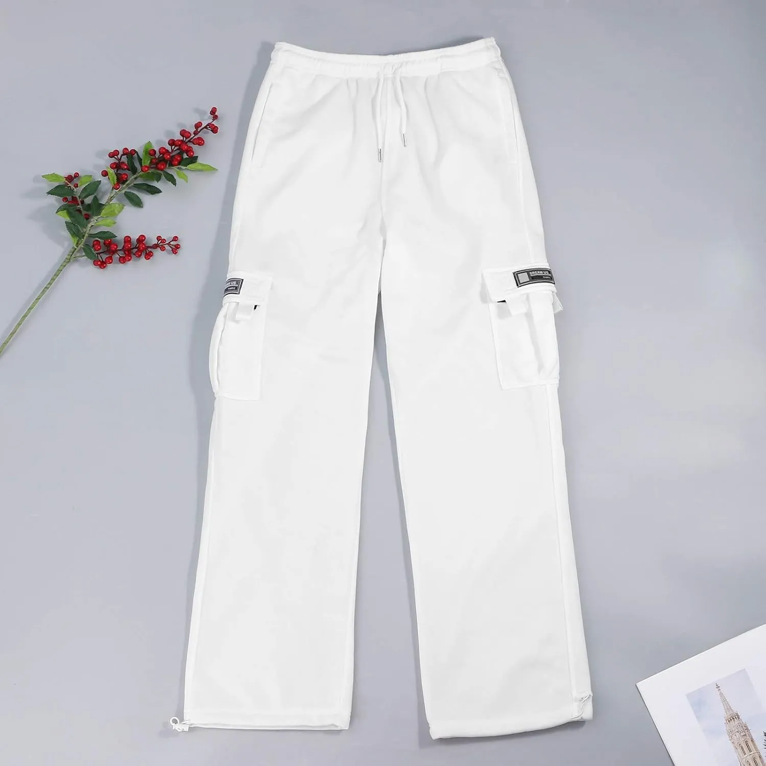 Wide Leg Sweatpants Men Open Bottom Drawstring Waist Cargo Pants with Pockets Baggy Mencomfy Athletic Gym Sweat Pants