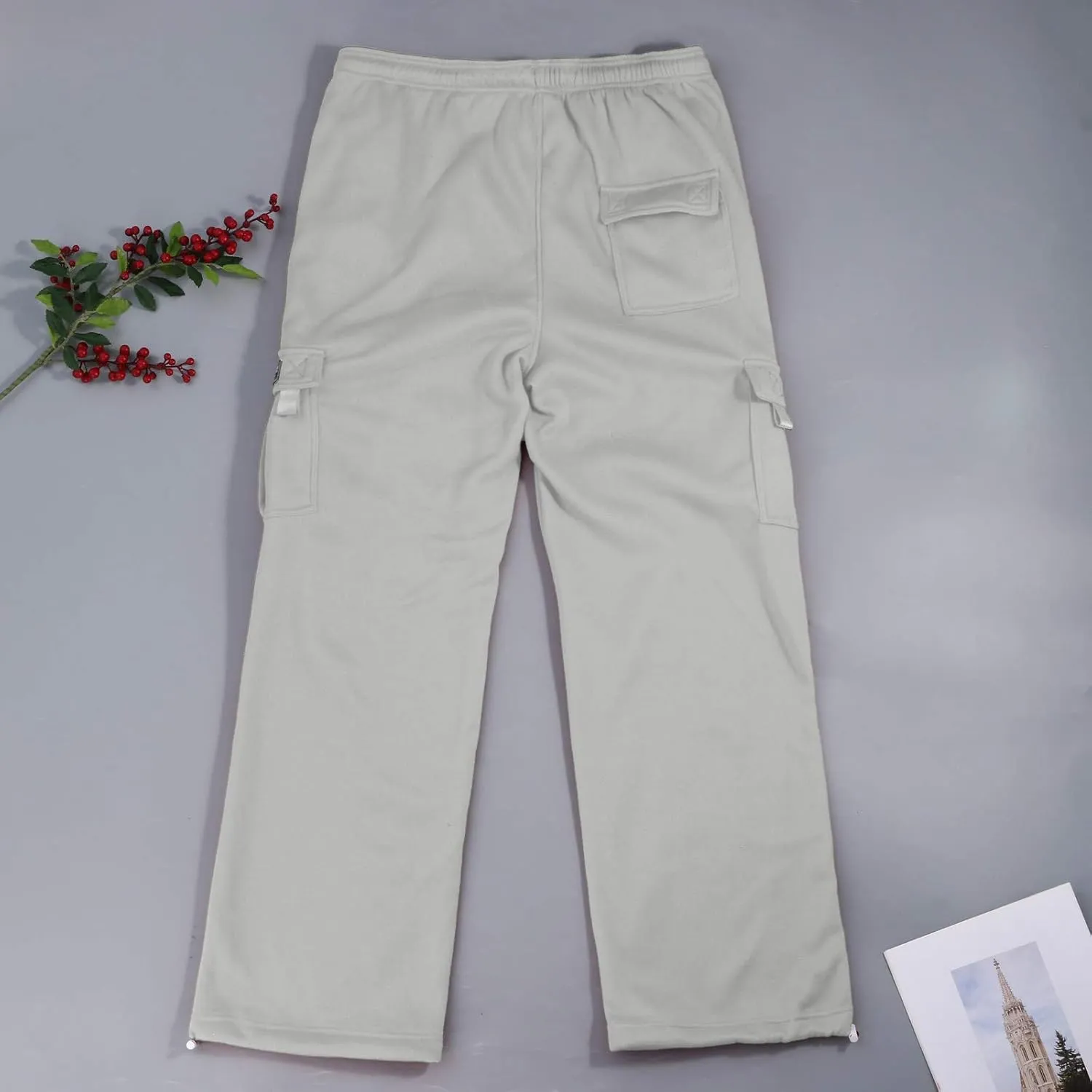 Wide Leg Sweatpants Men Open Bottom Drawstring Waist Cargo Pants with Pockets Baggy Mencomfy Athletic Gym Sweat Pants